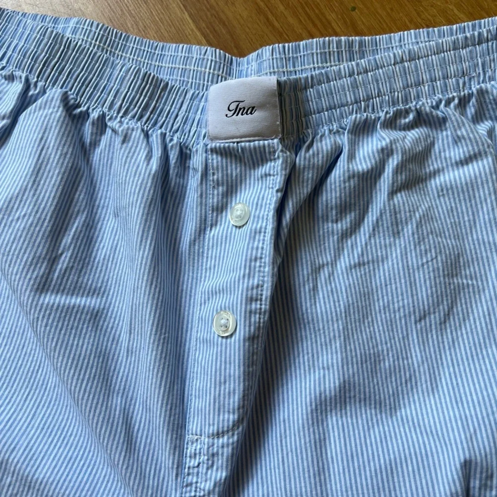 TNA Aritzia Poplin Pinstripe Wide Leg Pajama Pants Small Lounge Sleepwear Blue
